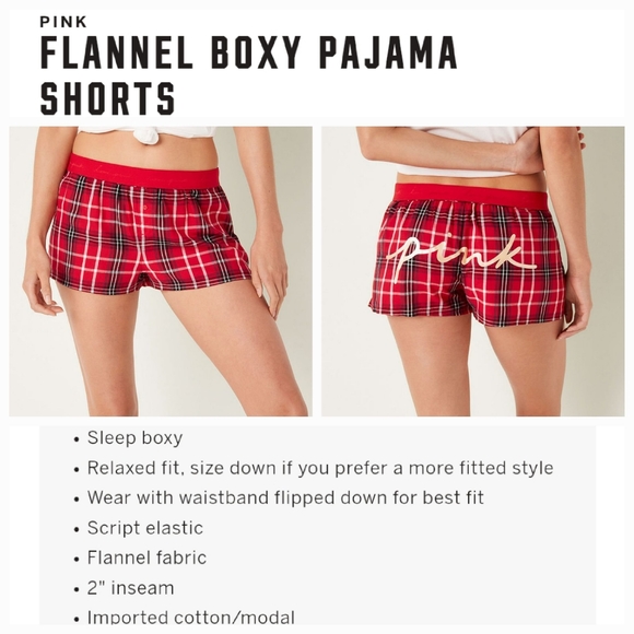 PINK Victoria's Secret Other - Victoria's secret pink flannel boxy pajama sleep shorts PLAID XXL